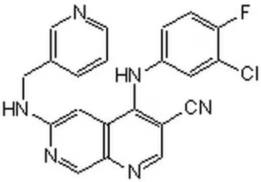 4-[(3-Chloro-4-fluorophenyl)amino]-6-[(3-pyridinylmethyl)amino]-1,7-naphthyridine-3-carbonitrile structure, CAS 871307-18-5