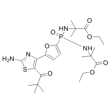 N,N'-[[5-[2-Amino-5-(2,2-dimethyl-1-oxopropyl)-4-thiazolyl]-2-furanyl]phosphinylidene]bis[2-methylalanine] diethyl ester structure, CAS 882757-24-6