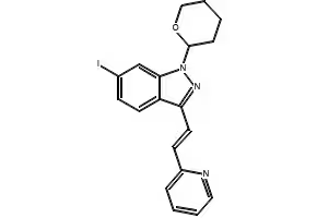 (E)-3-[2-(Pyridin-2-yl)ethenyl]-1-(tetrahydro-2H-pyran-2-yl)-1H-indazol-6-amine structure, CAS 886230-76-8