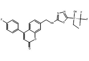4-(4-Fluorophenyl)-7-[[[5-[(1S)-1-hydroxy-1-(trifluoromethyl)propyl]-1,3,4-oxadiazol-2-yl]amino]methyl]-2H-1-benzopyran-2-one structure, CAS 910656-27-8