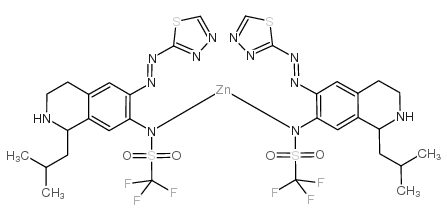 Bis[1,1,1-trifluoro-N-[1,2,3,4-tetrahydro-1-(2-methylpropyl)-6-[(1,3,4-thiadiazol-2-yl-N3)azo-N1]-7-isoquinolinyl]methanesulfonamidato-N]zinc structure, CAS 912628-37-6
