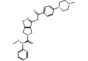 4-(4-Methyl-1-piperazinyl)-N-[1,4,5,6-tetrahydro-5-[(2S)-2-methoxy-2-phenylacetyl]pyrrolo[3,4-c]pyrazol-3-yl]benzamide structure, CAS 916995-51-2
