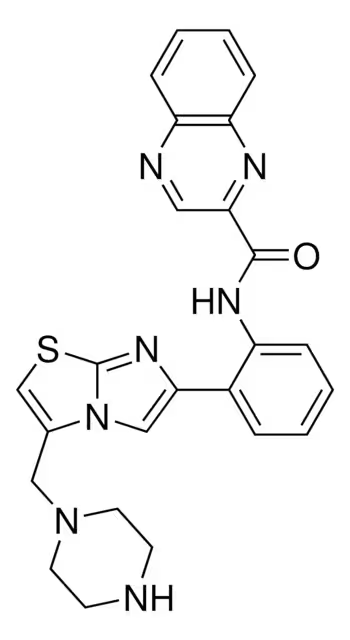 N-[2-[3-(1-Piperazinylmethyl)imidazo[2,1-b]thiazol-6-yl]phenyl]-2-quinoxalinecarboxamide structure, CAS 925434-55-5