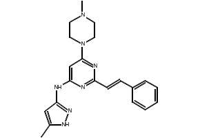 6-(4-Methyl-1-piperazinyl)-N-(5-methyl-1H-pyrazol-3-yl)-2-[(1Z)-2-phenylethenyl]-4-pyrimidinamine structure, CAS 934353-77-2