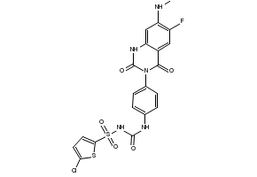 5-Chloro-N-[[[4-[6-fluoro-1,4-dihydro-7-(methylamino)-2,4-dioxo-3(2H)-quinazolinyl]phenyl]amino]carbonyl]-2-thiophenesulfonamide structure, CAS 936500-94-6