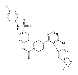 4-(6,7-Dimethoxy-9H-pyrimido[4,5-b]indol-4-yl)-N-[4-[[(4-fluorophenyl)amino]sulfonyl]phenyl]-1-piperazinecarbothioamide structure, CAS 1023310-86-2
