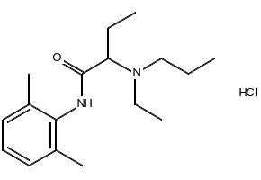 (±)-N-(2,6-dimethylphenyl)-2-(ethylpropylamino)butyramide monohydrochloride structure, CAS 36637-19-1