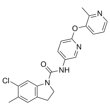 6-Chloro-5-methyl-1-[[2-(2-methylpyrid-3-yloxy)pyrid-5-yl]carbamoyl]indoline hydrate dihydrochloride, 6-Chloro-2,3-dihydro-5-methyl-N-[6-[(2-methyl-3-pyridinyl)oxy]-3-pyridinyl]-1H-indole-1-carboxyamide hydrate dihydrochloride structure, CAS 181632-25-7