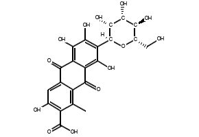 9,10-Dihydro-9,10-dioxo-1-methyl-3,5,6,8-tetrahydroxyanthracene-2-carboxylic acid structure, CAS 18499-92-8