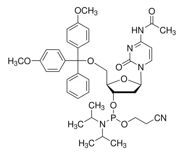 (2R,3S,5R)-5-(4-ACETAMIDO-2-OXOPYRIMIDIN-1(2H)-YL)-2-((BIS(4-METHOXYPHENYL)(PHENYL)METHOXY)METHYL)TETRAHYDROFURAN-3-YL 2-CYANOETHYL DIISOPROPYLPHOSPHORAMIDITE structure, CAS 154110-40-4