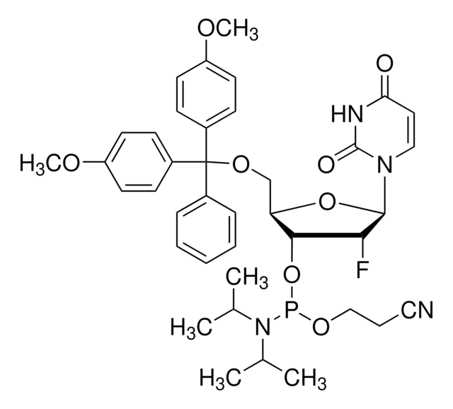 5'-O-(4,4-Dimethoxytrityl)-2'-deoxy-2'-fluorouridine-3'-(2-cyanoethyl-N,N-diisopropyl)phosphoramidite structure, CAS 146954-75-8
