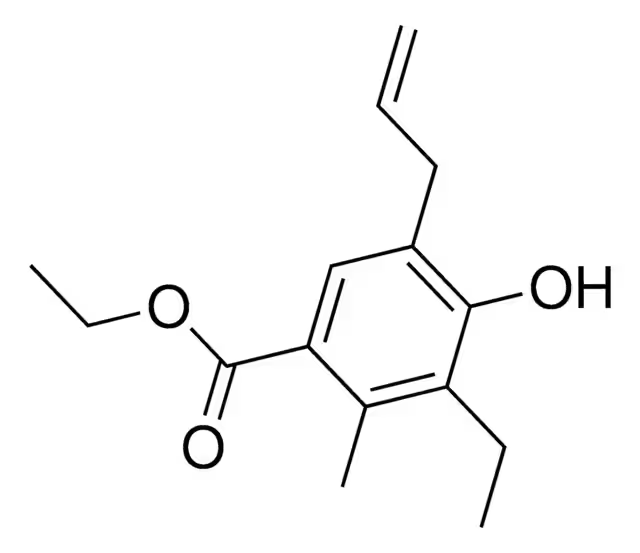 Ethyl 5-allyl-3-ethyl-4-hydroxy-2-methylbenzoate structure, CAS 92655-39-5