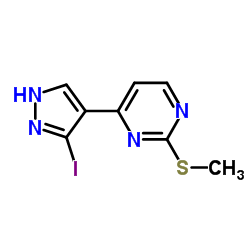 4-(3-Iodo-1H-pyrazol-4-yl)-2-(methylthio)pyrimidine structure, CAS 1111638-74-4