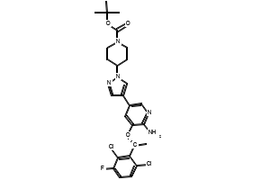 3-(1-(2,6-dichloro-3-fluorophenyl)ethoxy)-5-(1-(piperidin-4-yl)-1H-pyrazol-4-yl)pyridin-2-amine structure, CAS 877400-66-3
