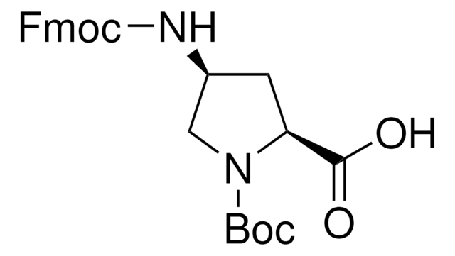 (2S,4S)-4-(((9H-fluoren-9-yl)methoxy)carbonylamino)-1-(tert-butoxycarbonyl)pyrrolidine-2-carboxylic acid structure, CAS 174148-03-9