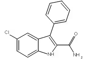 2-cyclopropyl-5-phenyl-1H-indole-7-carboxamide structure, CAS 1211592-88-9
