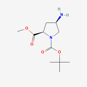 Methyl(2R,4R)-4-aminopyrrolidine-2-carboxylate,N1-BOCprotected structure, CAS 1018667-18-9