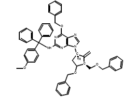 6-(Benzyloxy)-9-((1S,3R,3S)-4-(benzyloxy)-3-(benzyloxymethyl)-2-methylenecyclopentyl)-N-((4-methoxyphenyl)diphenylmethyl)-9H-purin-2-amine structure, CAS 142217-80-9