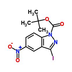 3-Iodo-5-nitro-indazole-1-carboxylicacidtert-butylester structure, CAS 459133-69-8