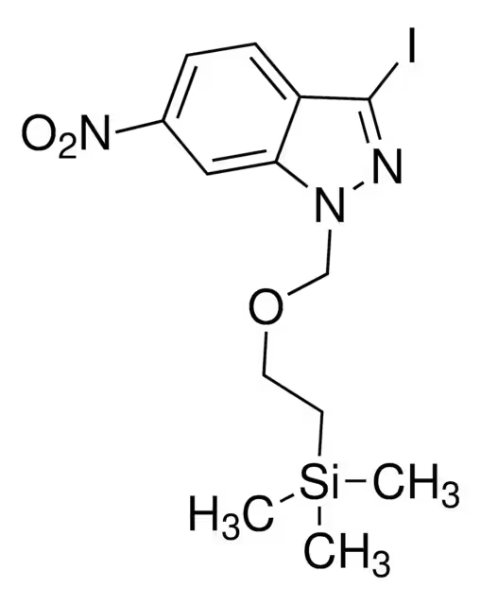 3-Iodo-6-nitro-indazole-1-carboxylicacidtert-butylester structure, CAS 586330-18-9