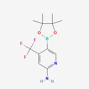 5-(4,4,5,5-tetramethyl-1,3,2-dioxaborolan-2-yl)-4-(trifluoromethyl)pyridin-2-amine structure, CAS 944401-57-4
