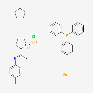 chloro[2-[1-[(4-methylphenyl)imino]ethyl]ferrocenyl-C,N]triphenylphosphine)-Palladium structure, CAS 155940-98-0