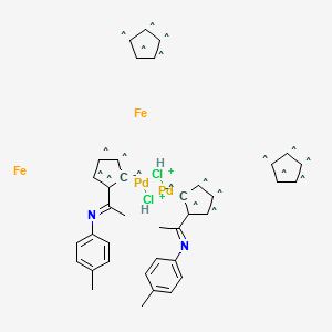 Di-m-chlorobis[2-[1-[(4-methylphenyl)imino]ethyl]ferrocenyl-C,N]di-Palladium structure, CAS 156279-08-2