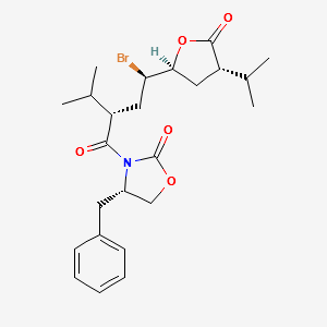 (S)-3-((2S,4R)-4-Bromo-4-((2S,4S)-tetrahydro-4-isopropyl-5-oxofuran-2-yl)-2-isopropylbutanoyl)-4-benzyloxazolidin-2-one structure, CAS 173154-00-2