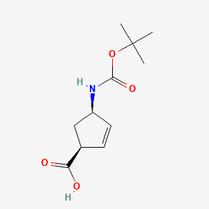 (1S,4R)-4-(tert-butoxycarbonylamino)cyclopent-2-enecarboxylicacid structure, CAS 151907-79-8