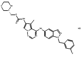 4-(1-(3-fluorobenzyl)-1H-indazol-5-ylamino)-5-methylpyrrolo[1,2-f][1,2,4]triazine-6-carboxylicacid structure, CAS 856667-80-6