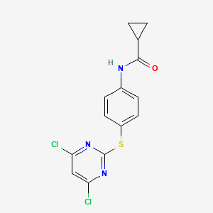 N-(4-(4,6-dichloropyrimidin-2-ylthio)phenyl)cyclopropanecarboxamide structure, CAS 639090-53-2