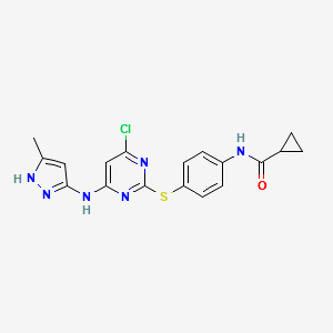 N-(4-(4-chloro-6-(3-methyl-1H-pyrazol-5-ylamino)pyrimidin-2-ylthio)phenyl)cyclopropanecarboxamide structure, CAS 639090-55-4