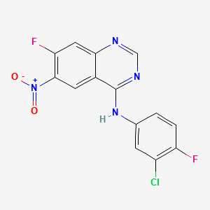 N-(3-chloro-4-fluorophenyl)-7-fluoro-6-nitroquinazolin-4-amine structure, CAS 162012-67-1