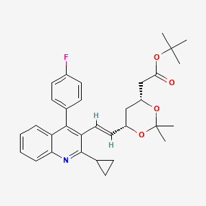 1,3-Dioxane-4-aceticacid,6-[(1E)-2-[2-cyclopropyl-4-(4-fluorophenyl)-3-quinolinyl]ethenyl]-2,2-dimethyl-,1,1-dimethylethylester,(4R,6S)- structure, CAS 147489-06-3