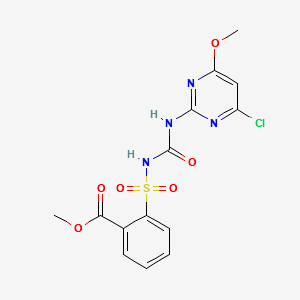 methyl2-(N-(4-chloro-6-methoxypyrimidin-2-ylcarbamoyl)sulfamoyl)benzoate structure, CAS 128569-20-0