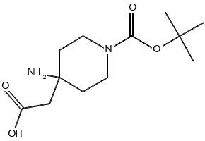 2-(4-amino-1-(tert-butoxycarbonyl)piperidin-4-yl)aceticacid structure, CAS 1159983-30-8