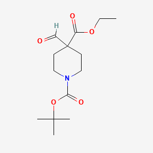 1-tert-butyl4-ethyl4-formylpiperidine-1,4-dicarboxylate structure, CAS 1253791-57-9