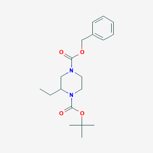 4-Benzyl1-tert-butyl2-ethylpiperazine-1,4-dicarboxylate structure, CAS 1245643-33-7