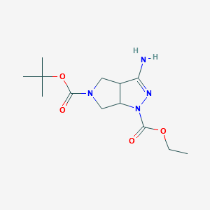5-tert-butyl1-ethyl3-amino-3a,4,6,6a-tetrahydropyrrolo[3,4-c]pyrazole-1,5-dicarboxylate structure, CAS 1053656-67-9