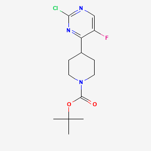 tert-butyl-4-(2-chloro-5-fluoropyrimidin-4-yl)piperidine-1-carboxylate structure, CAS 1053657-03-6
