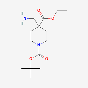 1-tert-butyl4-ethyl4-(aminomethyl)piperidine-1,4-dicarboxylate structure, CAS 1016258-69-7