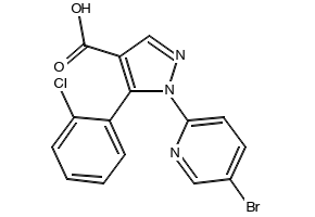 Methyl1-(5-bromopyridin-2-yl)-5-(2-chlorophenyl)pyrazole-4-carboxylate structure, CAS 1150164-70-7