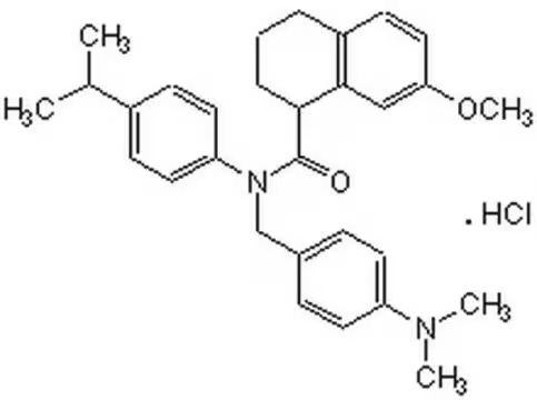 N-[[4-(dimethylamino)phenyl]methyl]-1,2,3,4-tetrahydro-7-methoxy-n-[4-(1-methylEthyl)phenyl]-1-naphthalenecarboxamidehydrochloride structure, CAS 405098-33-1